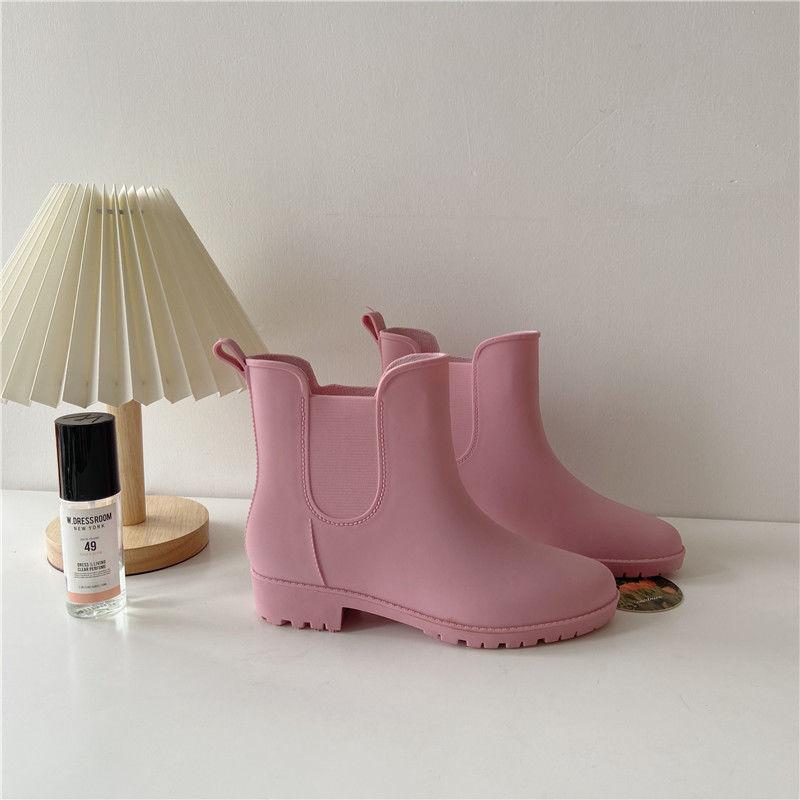 Rain Boots Female Mid-tube Martin Boots Water Shoes Non-slip Waterproof Wear-resistant Four Seasons All-match Solid Color Boots