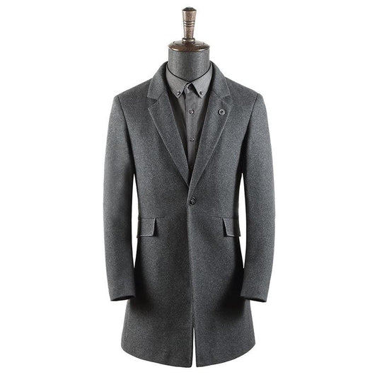 Men's Clothes Autumn and Winter Medium and Long Section Woolen Coat Large Size Windbreaker