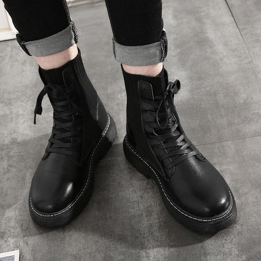 Men and Women Martin Boots British Style High-top Breathable Couple Pu Leather Working Boots Unisex Plus Size Black