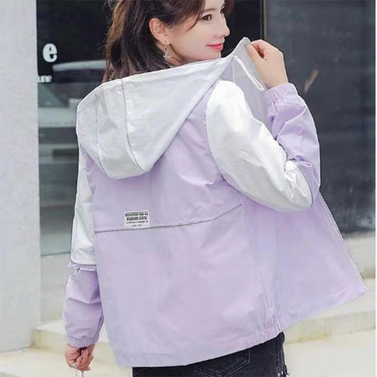 Color Matching Loose Hooded Sports Baseball Uniform Casual All-match Jacket Short Jacket Women