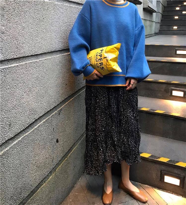 Pofulove Long-sleeved Sweater Female Lantern Sleeve Korean Loose Was Thin Sweater Coat Autumn Winter