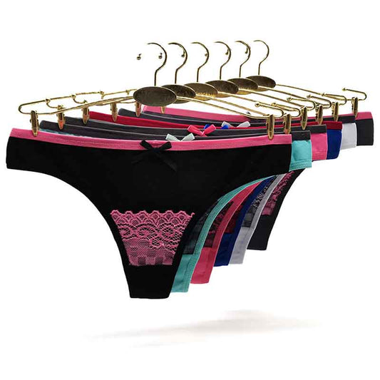 6 Pieces/set of Underwear Lace G String Underwear Female T Back Sexy Fashion Hollow Wide Belt Ladies Transparent Panties