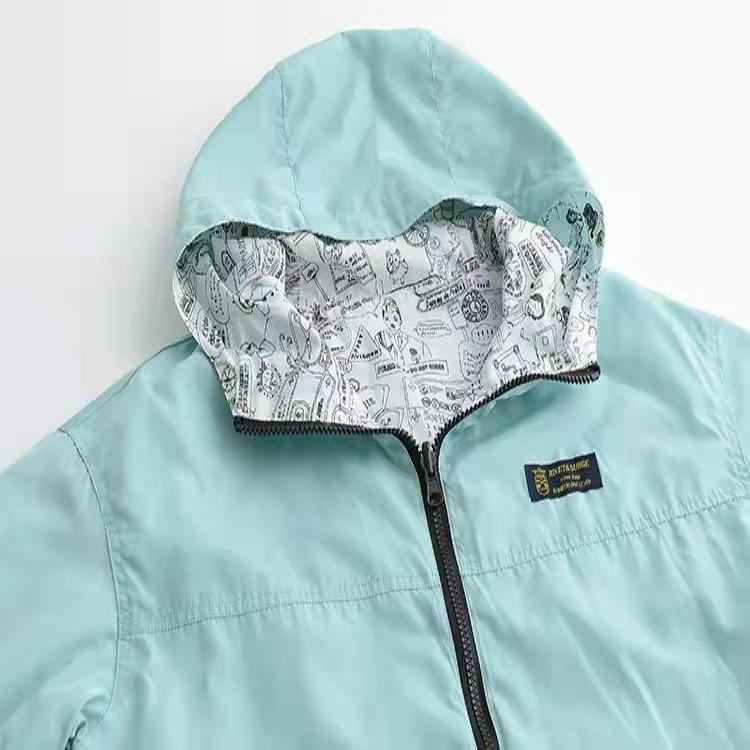 Prettylan Women Jacket Coat Pocket Zipper Hooded Two Side Wear Cartoon Print Outwear
