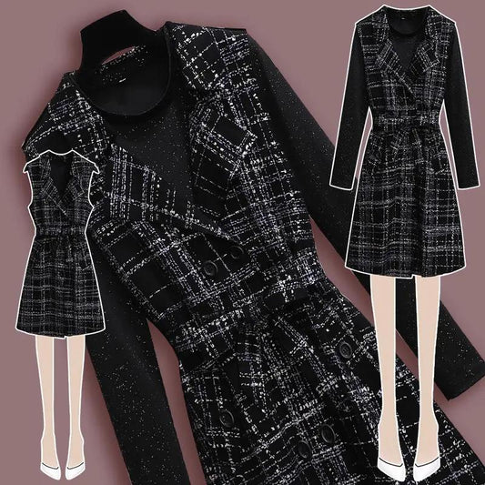 2021 Autumn and Winter Small Incense Wind Vest Suit Skirt Temperament Goddess Age Reducing Belly Dress