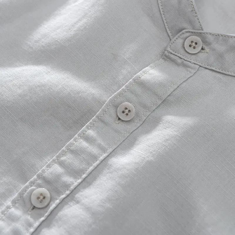 Linen Shirt Men's Short-sleeved Stand-up Collar Summer Thin Loose Cotton and Linen White Shirt Men's Small Fresh Casual Shirt Men