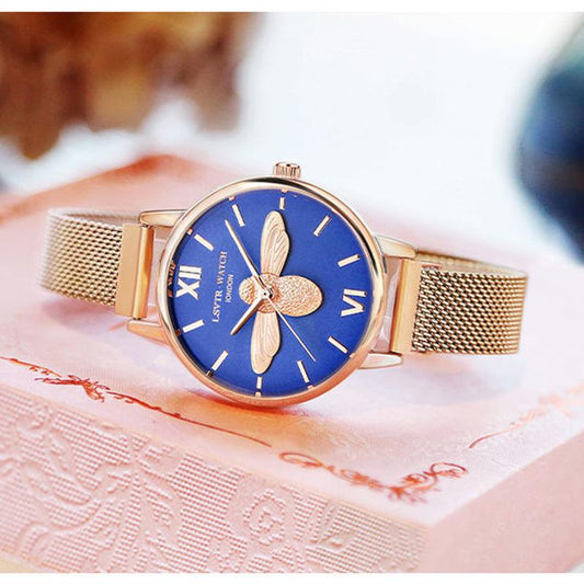 Women's Little Bee Light Luxury Niche Quartz Watch Ladies Retro Simple Disc Student Waterproof Wrist Watches Titanium Alloy Strap