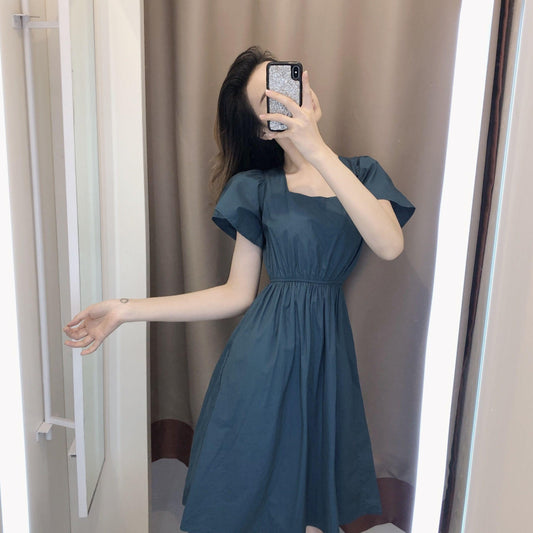 Summer Female French Elegant Broad Truffle Back Waist Show Thin Medium Length Gentle Slim Party Dress