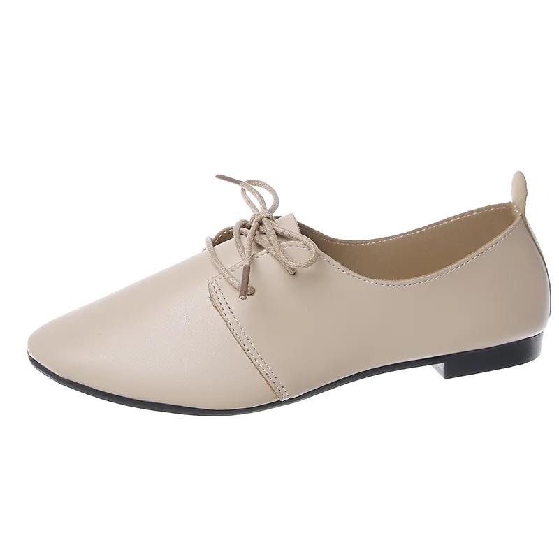 Women's Flat Shoes Solid Color Spring and Autumn Single Shoes Lace Up Casual Non-slip Women's Shoes