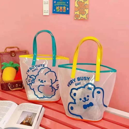 Bear Jelly Bag Cute Girl Transparent Swimming Beach Shoulder Bag Wash Bag Fashion Shopping Bag