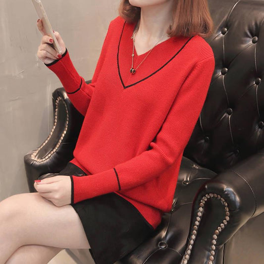 6 Colors Women Soft Sweater Solid Color V-neck Bottoming Knitwear Top Bottoming Shirt Top