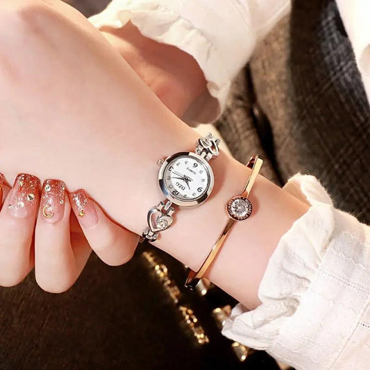 Women's Korean Style Simple Small Dial Quartz Watches Waterproof Crystal Diamond Bracelet Watch Small Bracelet Wrist Watch All Match