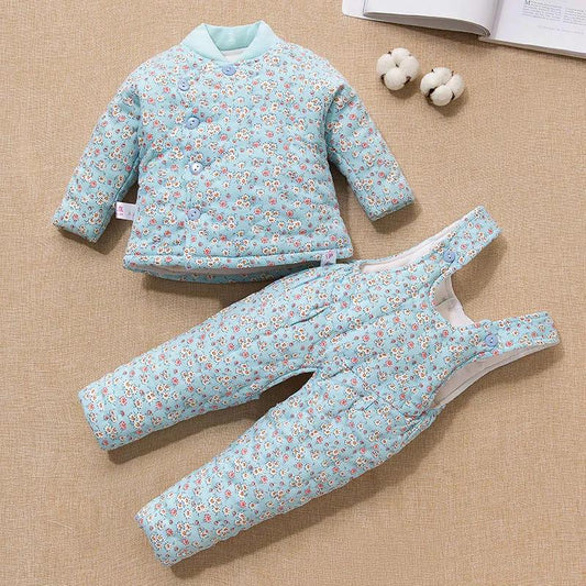 Baby Handmade Cotton Newborn Winter Warm Set Fall/Winter Cotton Jacket Thicken Pure Color Small Fresh Children's Two-piece Set