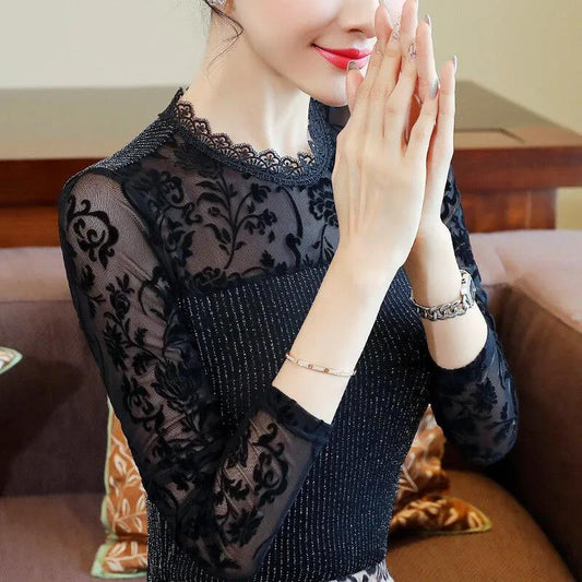 Spring and Autumn T-shirt Women's Long-sleeved Gold Velvet Bottoming Shirt All-match T-shirt