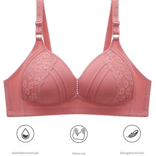 Women Large Size Big Cup Without Steel Ring Gathered Thin Mold Cup Adjustment Type Soft and Comfortable Breathable Embroidered Beautiful Back Bra