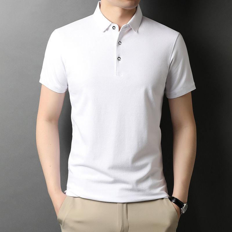 Summer Shirt Solid Color Short-sleeved Men's Lapel T-shirt Trend Youth Collar Slim Half-sleeved T-shirt