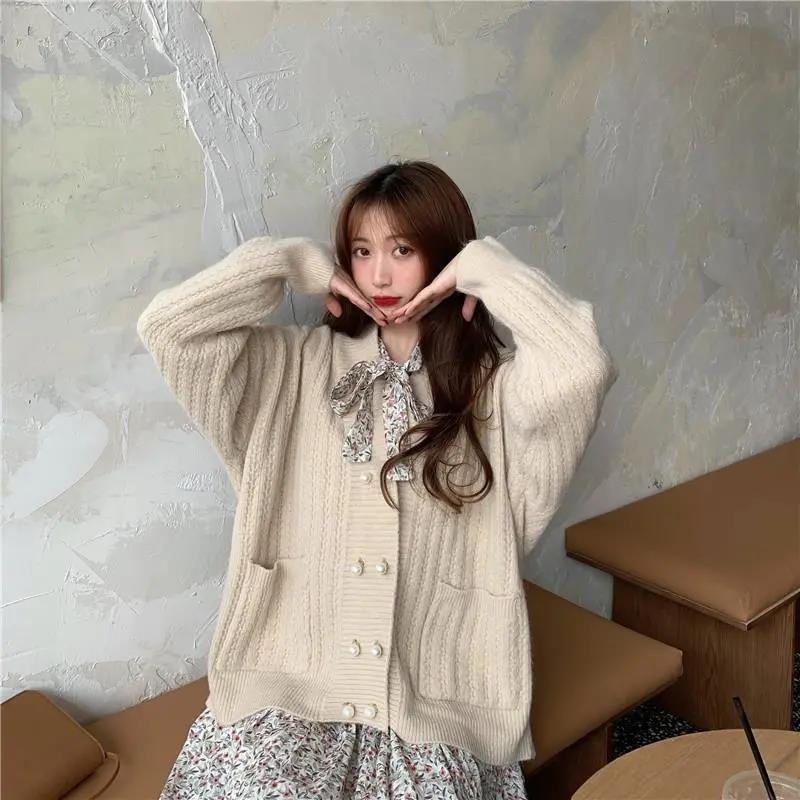 Autumn Gentle Wind Sweet and Age-reducing Loose Long-sleeved Open Lining Sweater Sweater Women