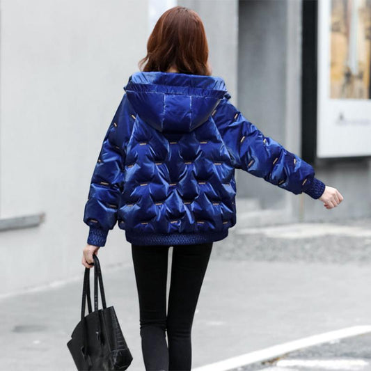 Bright Face Down Cotton Padded Clothes Short Loose Thickened Warm Coat Women's Korean Hooded Down Jacket Quilted Jacket