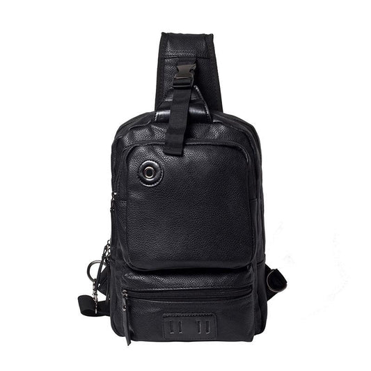 Chest Bag Men Black Multi-pocket Headphone Hole Messenger Bag Outdoor Sports Shoulder Bag
