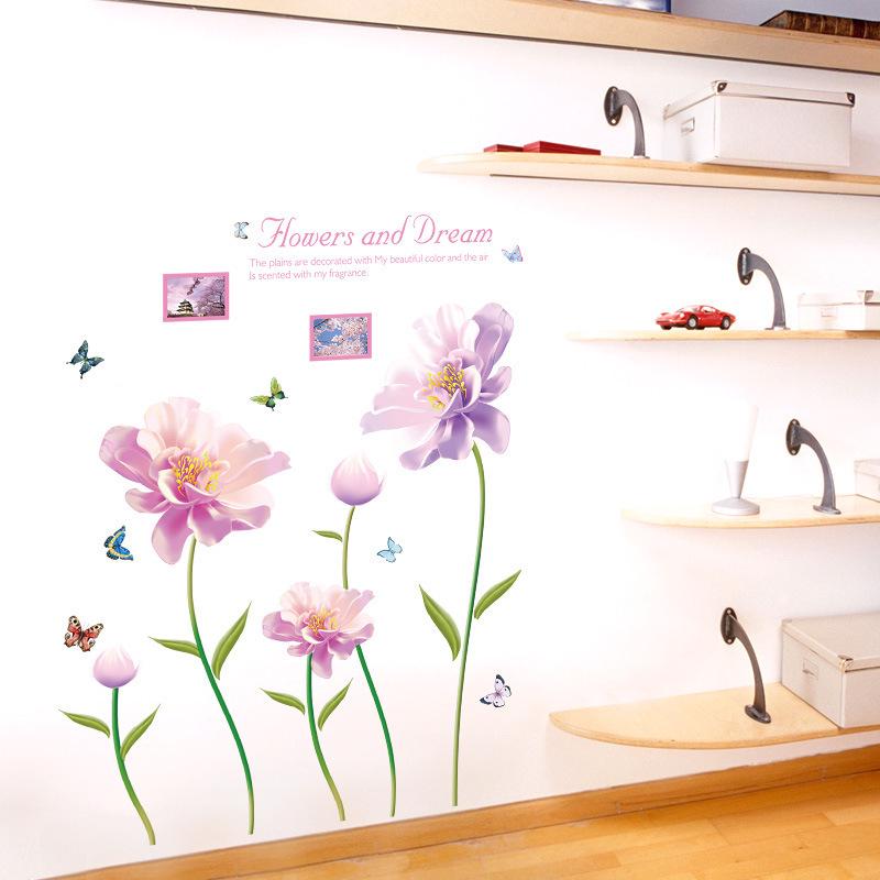 Pink flower room porch study corridor bathroom TV background decorative wall stickers murals