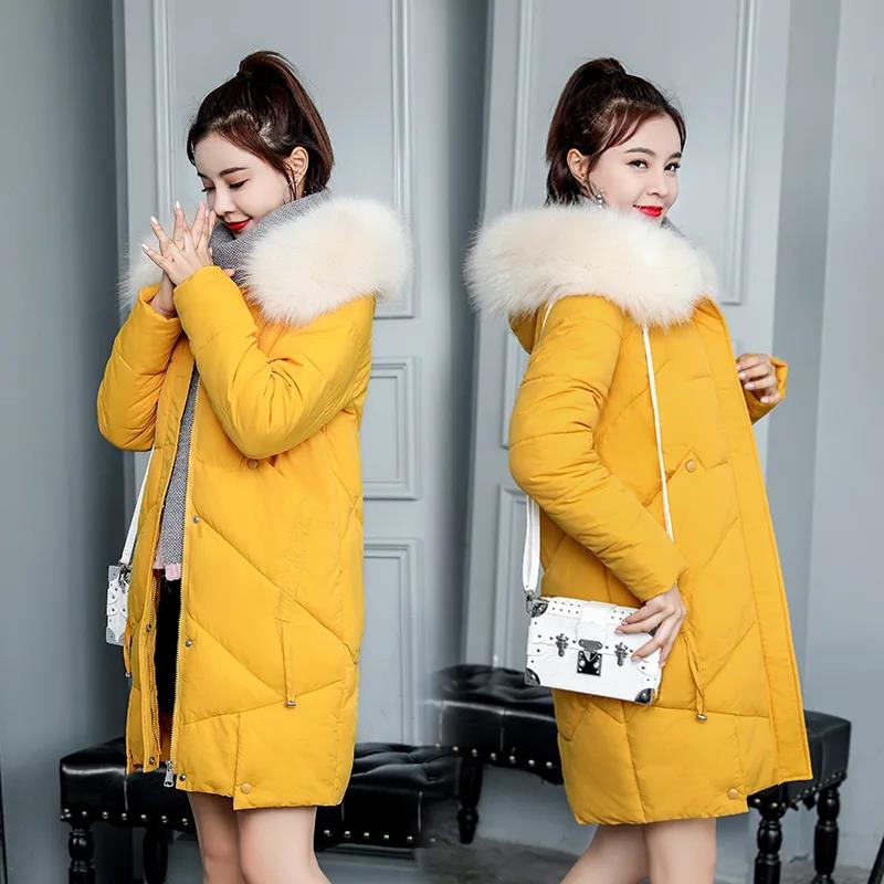 Winter Padded Jacket Women's Mid-length Korean Down Padded Jacket Women's Large Fur Collar Thick Loose Padded Jacket