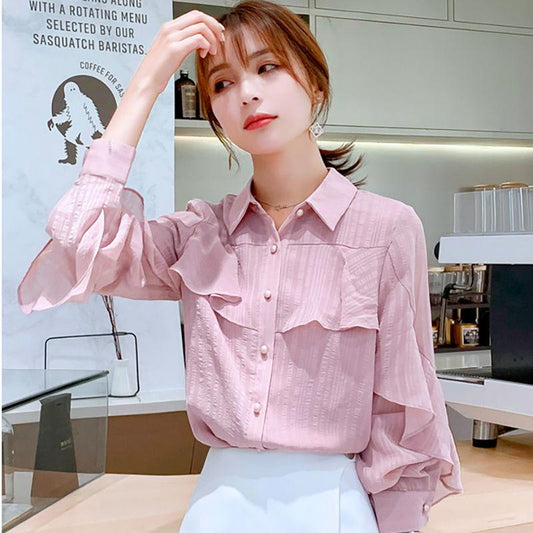 Chiffon Shirt Women's Spring and Summer Fashion Long-sleeved Top Loose Small Shirt Ladies Blouses Tide