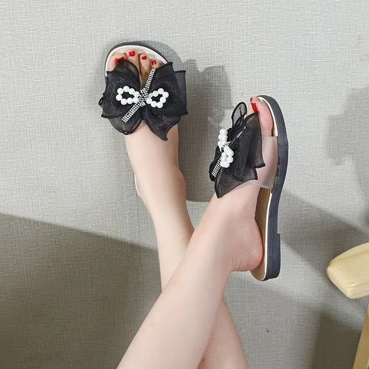 Summer Indoor Flat Slippers Women's Bow Outer Wear Non-slip Slippers