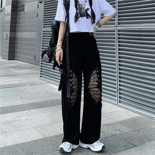 High Waist Wide Leg Pants Summer Thin Section Large Size Loose and Thin Hollow Sports Casual Pants Women