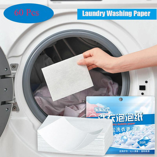 60Pcs Practical Laundry Washing Paper Eco-Friendly Wide Application Disposable Fresh Linen Liquidless