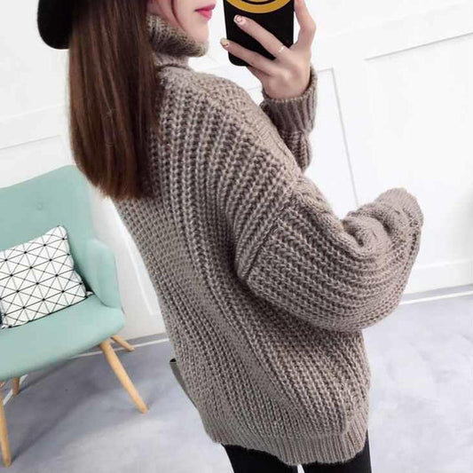 Autumn and Winter Retro Turtleneck Sweater Korean Lantern Sleeve Loose Top Fashion Casual Women Sweater