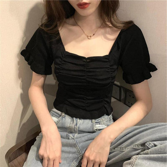 Ice Silk Short-sleeved T-shirt Female Student Summer Dress Large Size Loose Knitting Thin French Top Casual Fashion