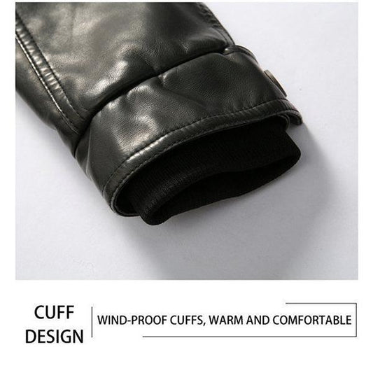 Mid-length Fashion Casual Leather Jacket Autumn Winter Europe America Plus Size Young Middle-aged Men's Velvet Motorcycle Leather Jacket