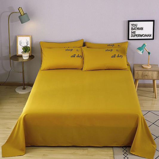 Three-piece Solid-color Bed Sheet and Pillowcase Simple Sanding Thick Bed Cotton Cloth Skin-friendly Sweat-absorbent and Breathable Bedding