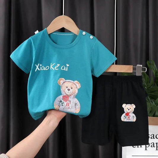 Children's Short-sleeved Shorts Suit Cotton Soft Breathable Boys and Girls Summer T-shirt Sweat-absorbing Cute Printing Thin Suit