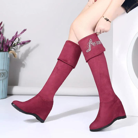 Inner Heightening Over The Knee Women's Boots Boots Dance Stovepipe Stretch Boots Ladies Suede High-heeled Boots