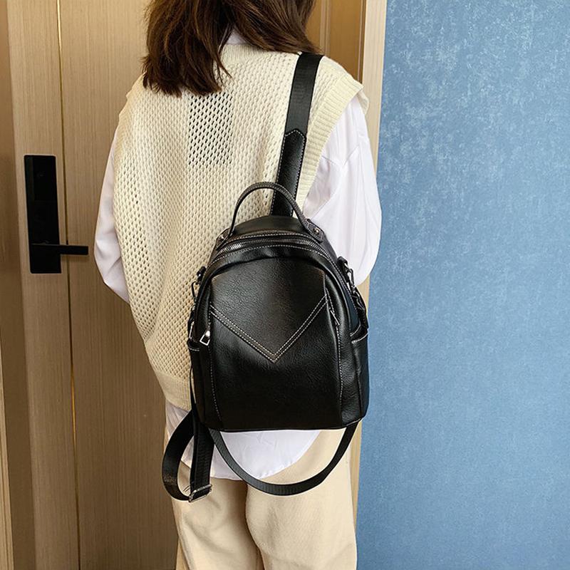 Women's Backpack Soft PU Leather Casual Multilayer Large Capacity College High Quality Shopping Travel School Satchel