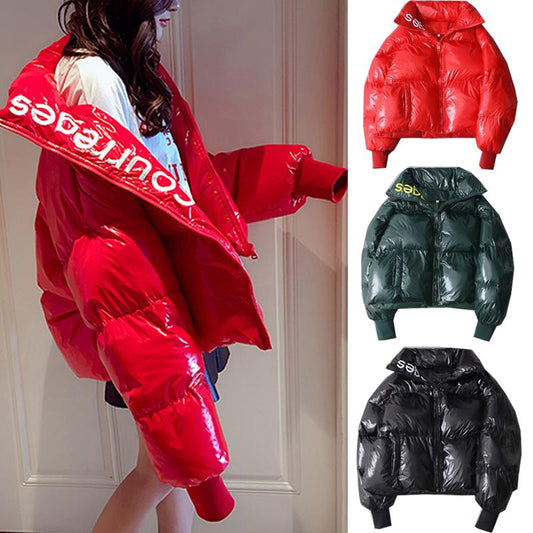 Winter Glossy Down Parka Women's Waterproof Coat Embroidery Jacket Ladys Warm Thick Casual Coat