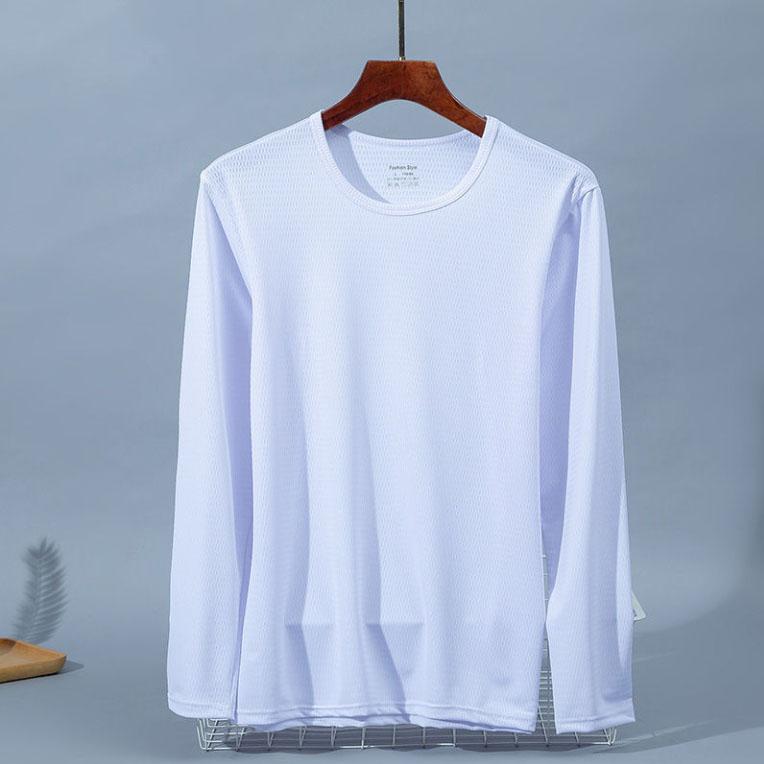 Men's Autumn Ice Silk Long-sleeved T-shirt Thin Cooling Quick-drying Sports Breathable Sunscreen Long-sleeved T-shirt Mesh Bottoming Shirt