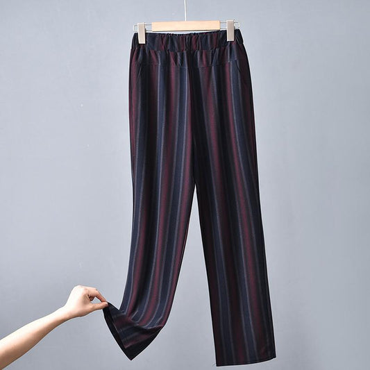 Mother Pants Women's Thin Summer Casual Elastic Ice Silk Women's Pants Middle-aged and Elderly Loose High-waist Elastic Waist Trousers