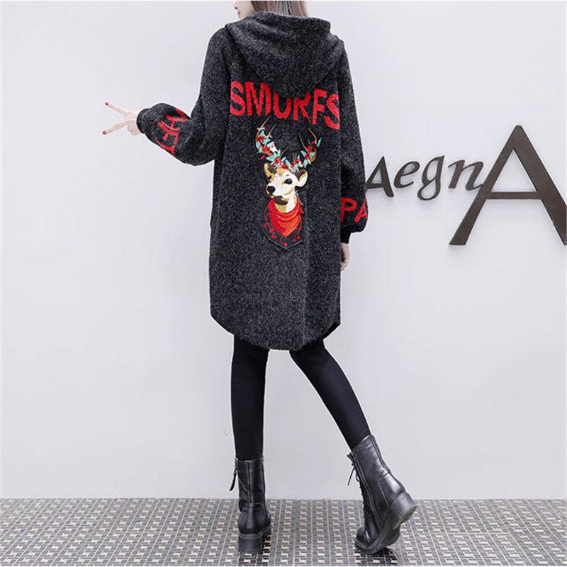 Autumn and Winter Plus Size Loose Sweater Mid-length Knitted Cardigan Jacket Jacquard Pattern Female Jacket