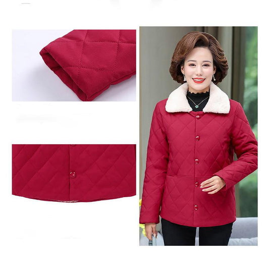 Mom Winter Plus Velvet Cotton-padded Clothes Middle-aged and Elderly Women's Clothing Lightweight Small Padded Jackets