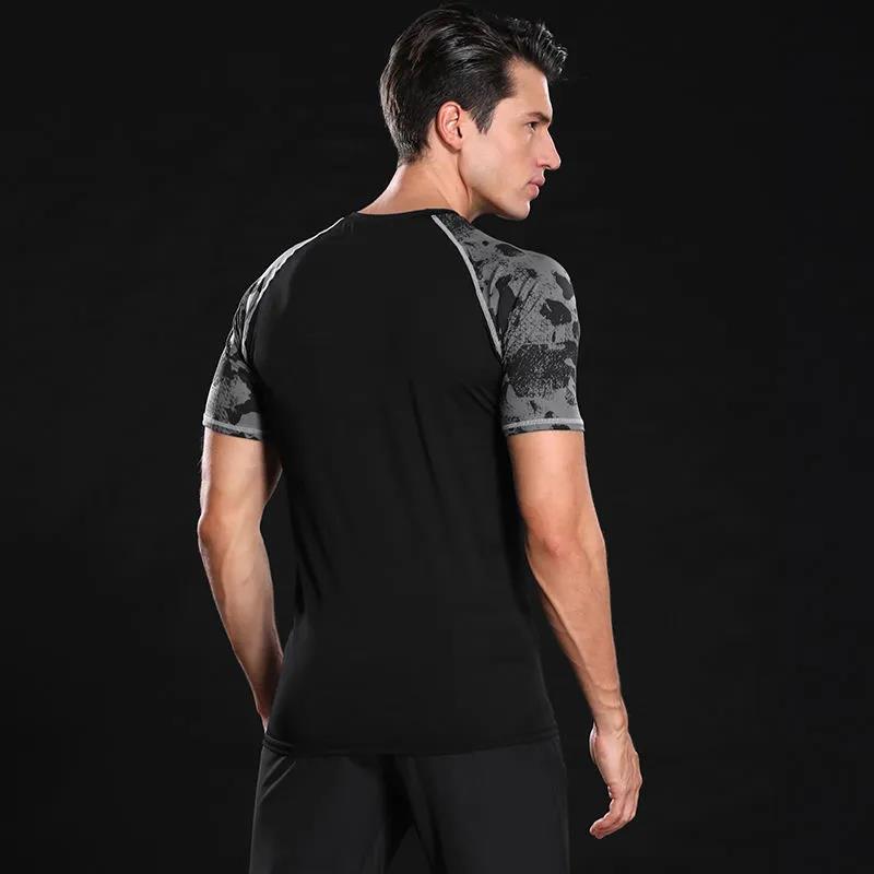 Summer Sport Shirt Men T-shirt Half Sleeve Elastic Fitness Tees Breathable Casual Quick Dry Top Camouflage Contrast Color Tights