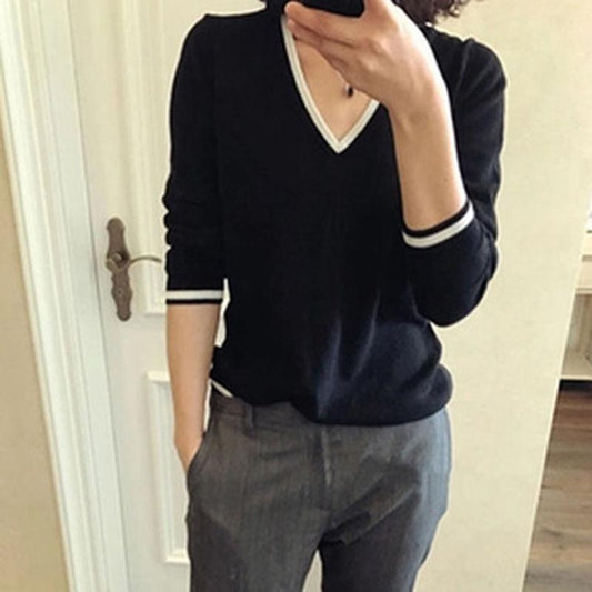 Autumn and winter new women's sweater V-neck loose sweater wild bottom set fashion sweater