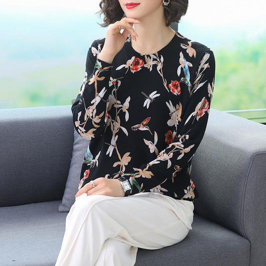 Autumn Winter Bohemian Floral Print Sweater Women Short Knit Bottoming Sweater Pullover Loose Plus Size Wool Blend Jumper