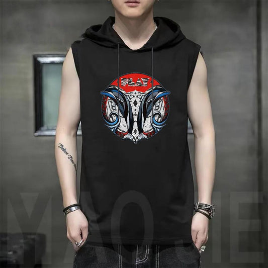 Summer Vest Men's Vest Fitness Hooded Vest Hooded Sleeveless Personality Trend Sports