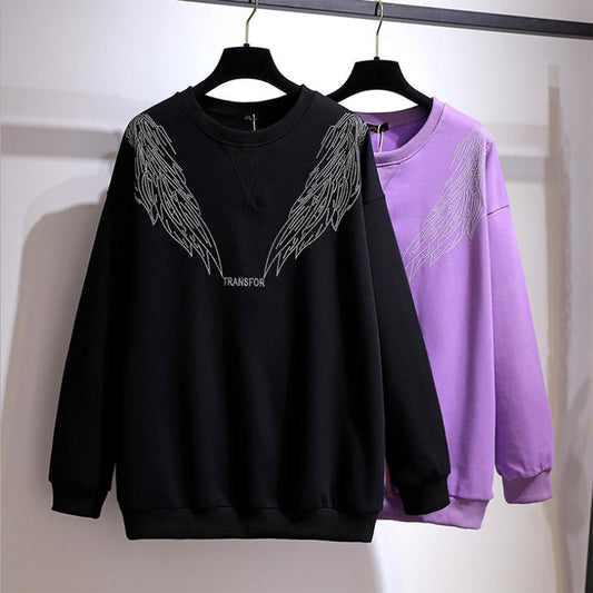 Ladies Spring Autumn Plus Size Tops for Women Long Sleeve Cotton Diamond Thick T-shirt 6XL