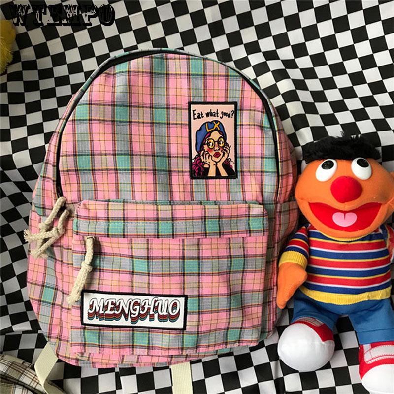 Fashion Polyester soft Backpack Satchel School Bags special checked printing Backpack
