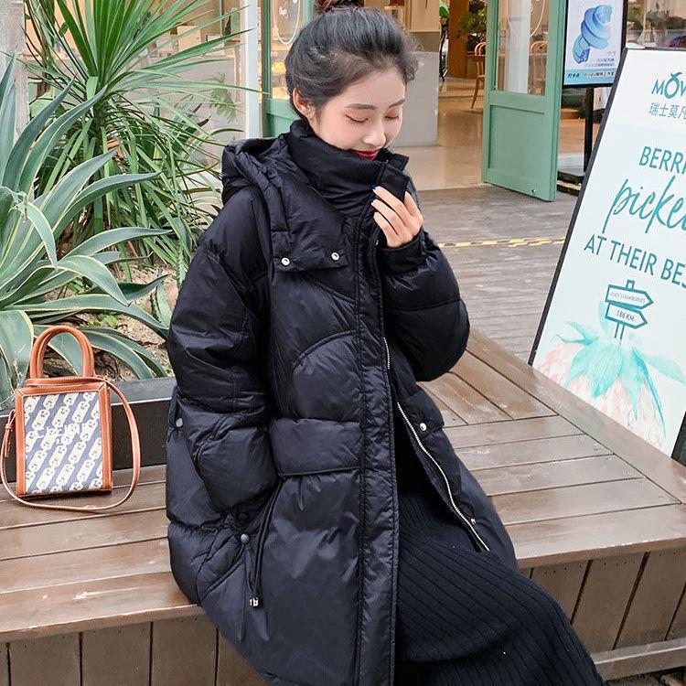 Mid-length Down Jacket Women's Winter Women's Hooded Stand-up Collar Loose Thick Bread Coat Jacket Winter Warmth Thick Cotton Jacket