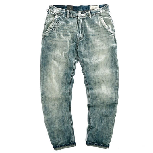 Washed Retro Jeans Men's Slim and Worn Straight Trousers Overalls