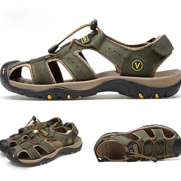 Summer Men's Sandals Outdoor Sports Leather Toe Cap Casual Beach Shoes