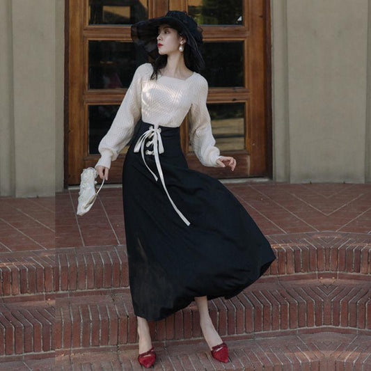 Autumn and Winter Korean Style Fashion Skirt Suit Is Thin Sweater Skirt Skirt Temperament Two-piece Suit